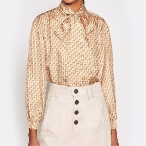 Joie Joslin Tie Neck Silk Printed Blouse Premium Label Quiet Luxury Size Large